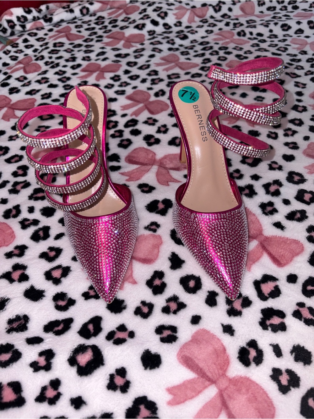 Hot Pink Bedazzled Spiral Strap Heels Size 7 1/2